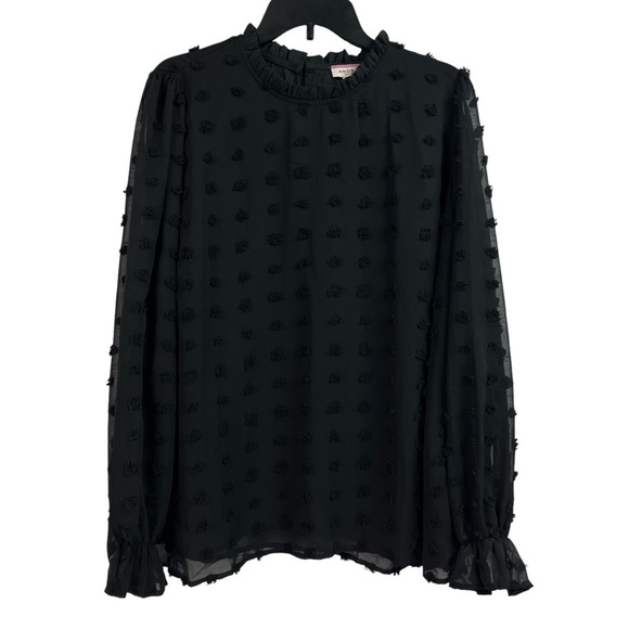 Andree by Unit Womens Sheer Overlay Blouse Raised Swiss Dots Black 1X - Picture 1 of 10